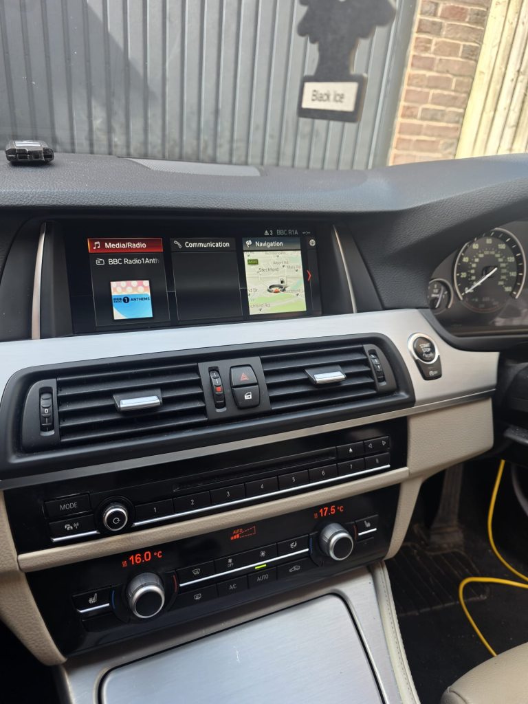 BMW head unit retrofit in workshop, Bimmer Retro UK Ashford