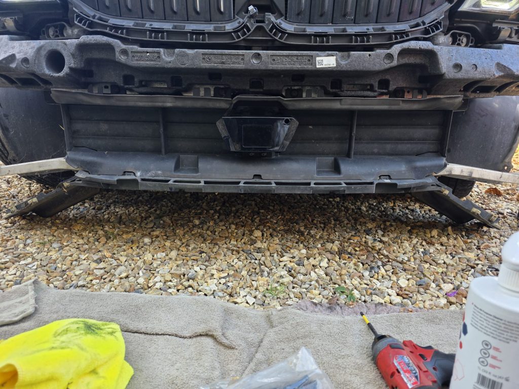 BMW front bumper removed for sensor and ECU retrofit work, Bimmer Retro UK