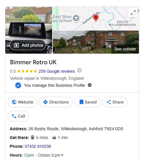 Bimmer Retro UK 5-star Google reviews from customers in Willesborough, Ashford